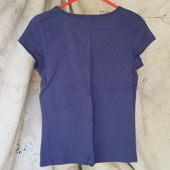 Liz & Co Vintage 90's Blue V-neck Top Floral design Very-Short Sleeves  Medium - Picture 3 of 3